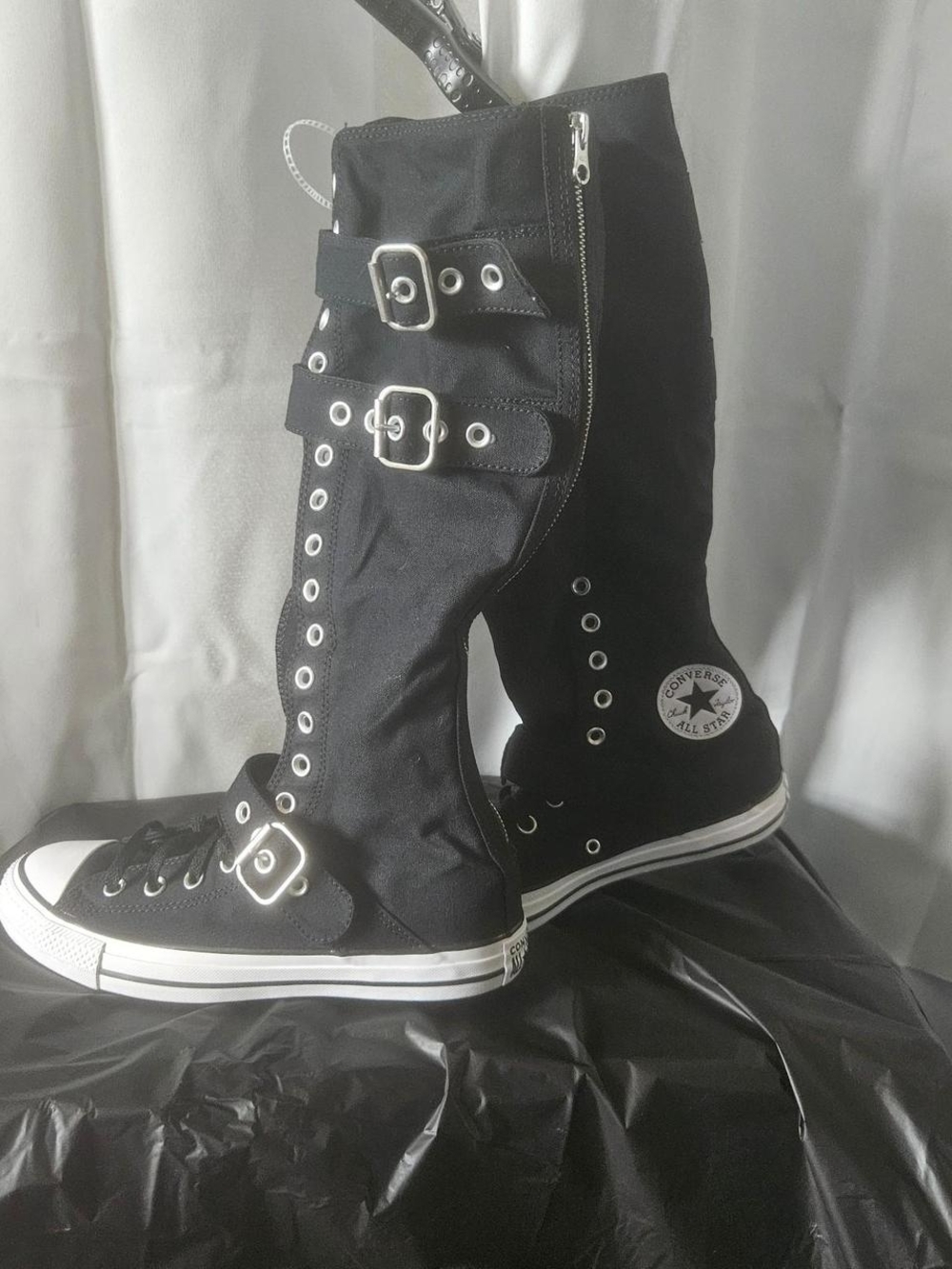 Converse Black Knee-High Buckle Sneaker Boots